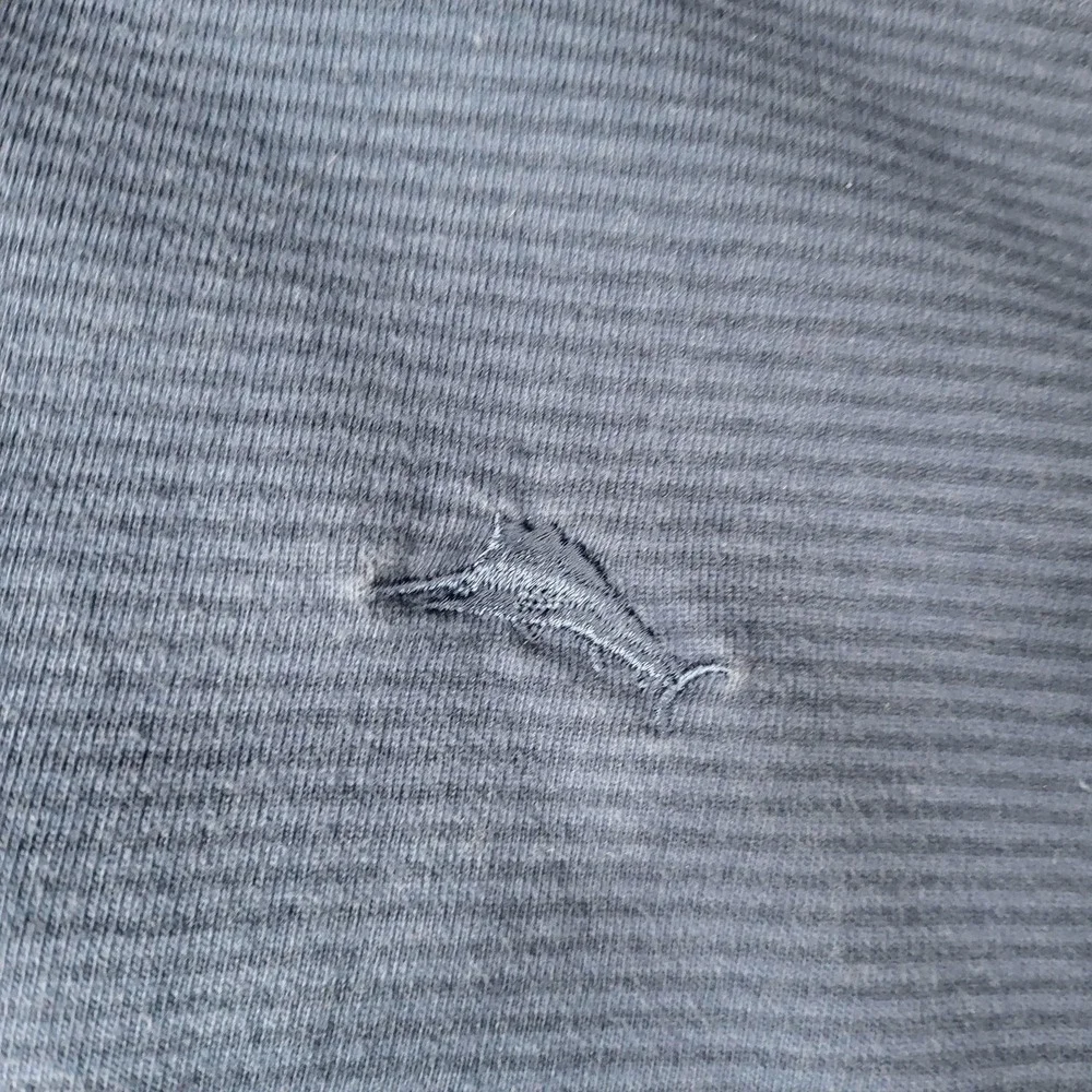 Tommy Bahama Sweater Mens 2XL Blue 1/4 Zip Mock Neck Knit Striped Pullover Logo